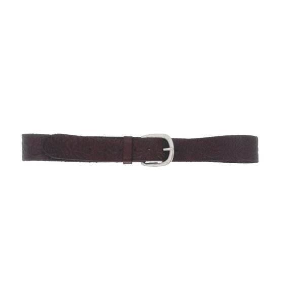 Women American Eagle dark brown Tooled Leather Belt small Embossed silver buckle - Picture 2 of 8